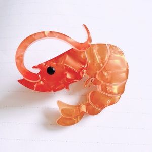 🦐 Fancy Red Shrimp Prawn Acrlyic Laser Cut Brooch Pin